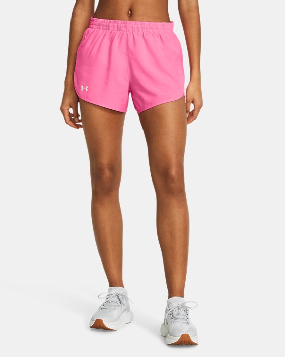 Shorts de 7 cm (3 in) UA Fly-By para mujer, Pink, pdpMainDesktop image number 0